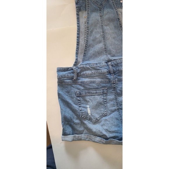 Bib Overalls Shorts Blue Stretch Jean Shortie Rolled Hem Women Size 7 Blue Spice - Picture 4 of 6